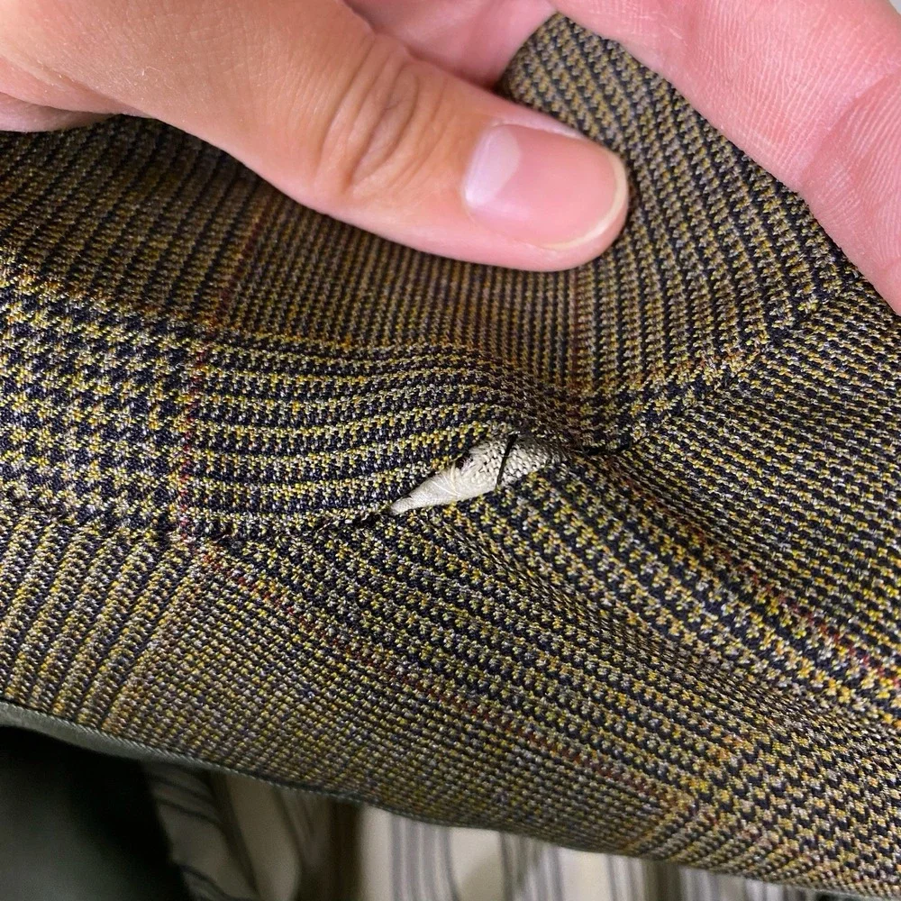70s Brooks Brothers Makers Blazer Sport Coat 42L Mens Green Brown Glen Plaid